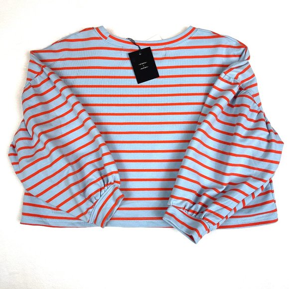 NWT Code X Mode Striped Crop Balloon Sleeve Top - Picture 7 of 8